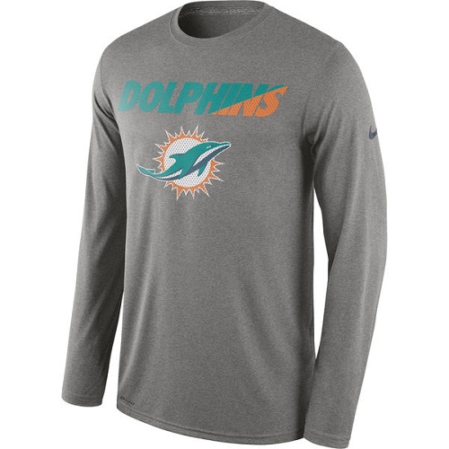 NFL Men's Miami Dolphins Nike Heather Gray Legend Staff Practice Long Sleeve Performance T-Shirt